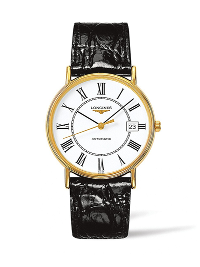 Longines Présence Automatic Leather Strap Watch, 38.5mm In White/black