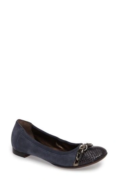 Agl Attilio Giusti Leombruni Cap Toe Ballet Flat In Denim Blue Leather