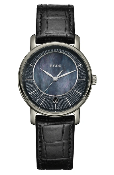 Rado Diamaster Leather Strap Watch, 33mm In Black/ Mop/ Titanium