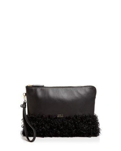 Alice.d Shearling And Leather Clutch In Black/gold