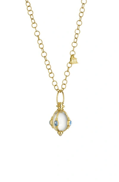 Temple St Clair 18k Yellow Gold Classic Cabochon Amulet With Oval Rock Crystal, Royal Blue Moonstone And Tanzanite