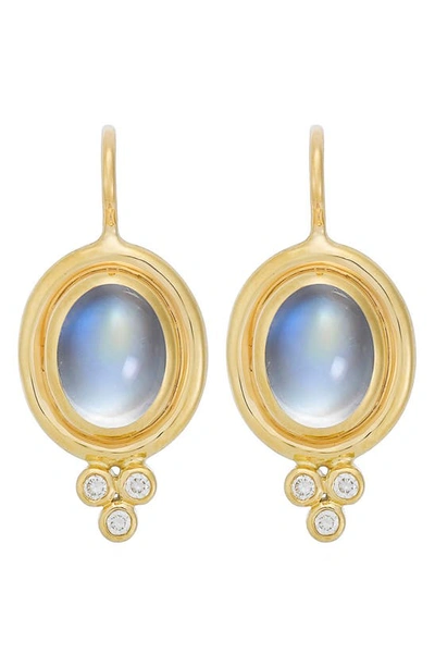 Temple St Clair 18k Yellow Gold Medium Classic Oval Earrings With Blue Moonstone & Diamonds In Blue/gold