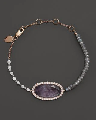 Meira T 14k Rose Gold Rough Amethyst Beaded Bracelet With Diamonds In Pink/purple