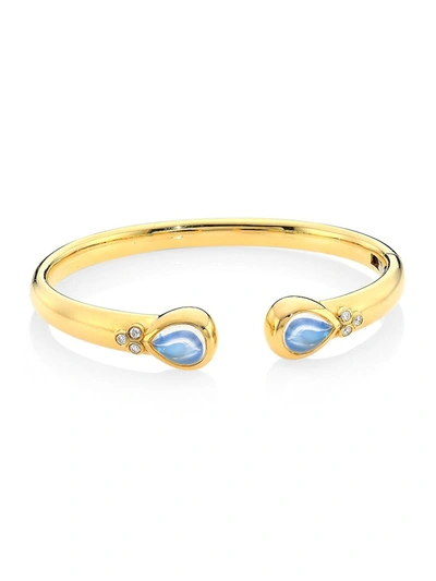Temple St Clair 18k Yellow Gold Classic Hinge Bracelet With Royal Blue Moonstone And Diamonds In Blue/gold