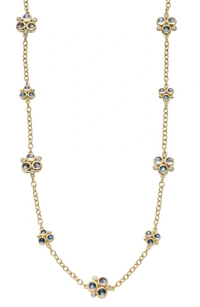 Temple St Clair 18k Yellow Gold Royal Blue Moonstone Trio Necklace With Pave Diamonds, 32