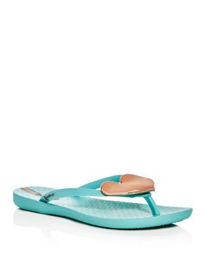 Ipanema Wave Heart Flip-flops In Green/rose Gold