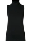 Majestic Soft Touch Viscose Sleeveless Turtleneck Top In Black