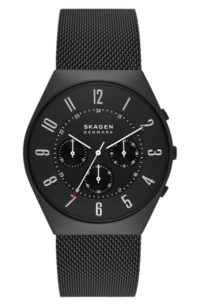 Skagen Men's Grenen Chronograph In Black Plated Stainless Steel Mesh Bracelet Watch, 42mm
