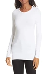 Majestic Soft Touch Flat-edge Long-sleeve Crewneck Top In White