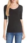 Majestic Soft Touch Elbow Sleeve Tee In Noir