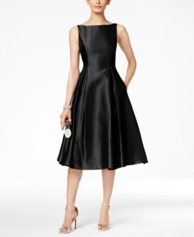 Adrianna Papell Sleeveless Tea-length Dress In Black