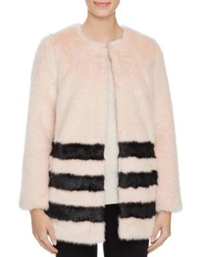 Love Token Contrast Striped Faux Fur Coat In Pink/black