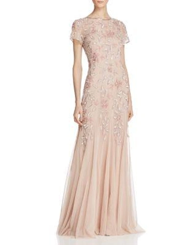 Adrianna Papell Short-sleeve Beaded Gown In Blush