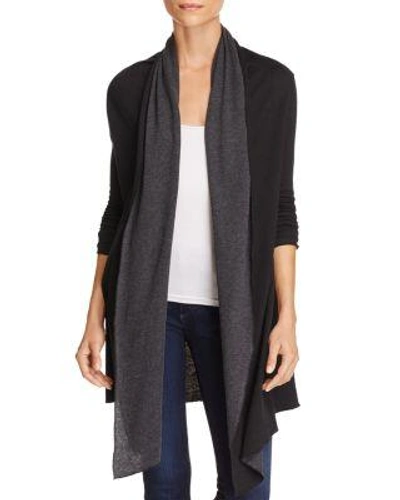 Majestic Cotton-cashmere Double-face Waterfall Cardigan In Noir/a