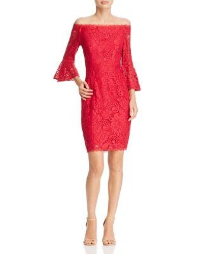 Adrianna Papell Off The Shoulder Lace Sheath Dress With Flared