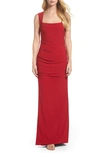 Adrianna Papell Square Neck Ruched Gown In Cardinal