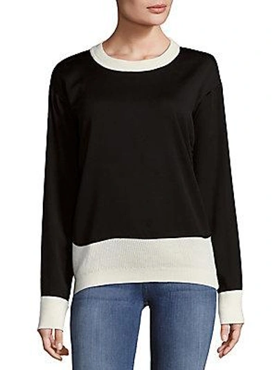 Donna Karan Chunky Merino Wool Open Cable Sweater In Black