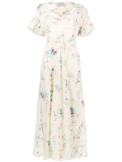 Miu Miu Floral Print Midi Dress In Yellow