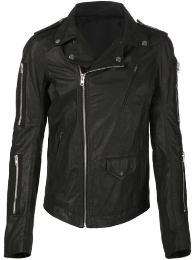 Rick Owens Zipped Stooges Leather Jacket In Black
