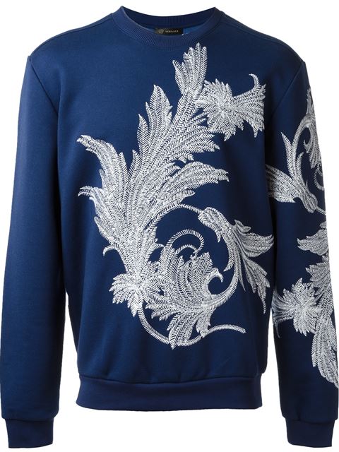 Versace Sweatshirt With Stitched Leaf In Blu | ModeSens