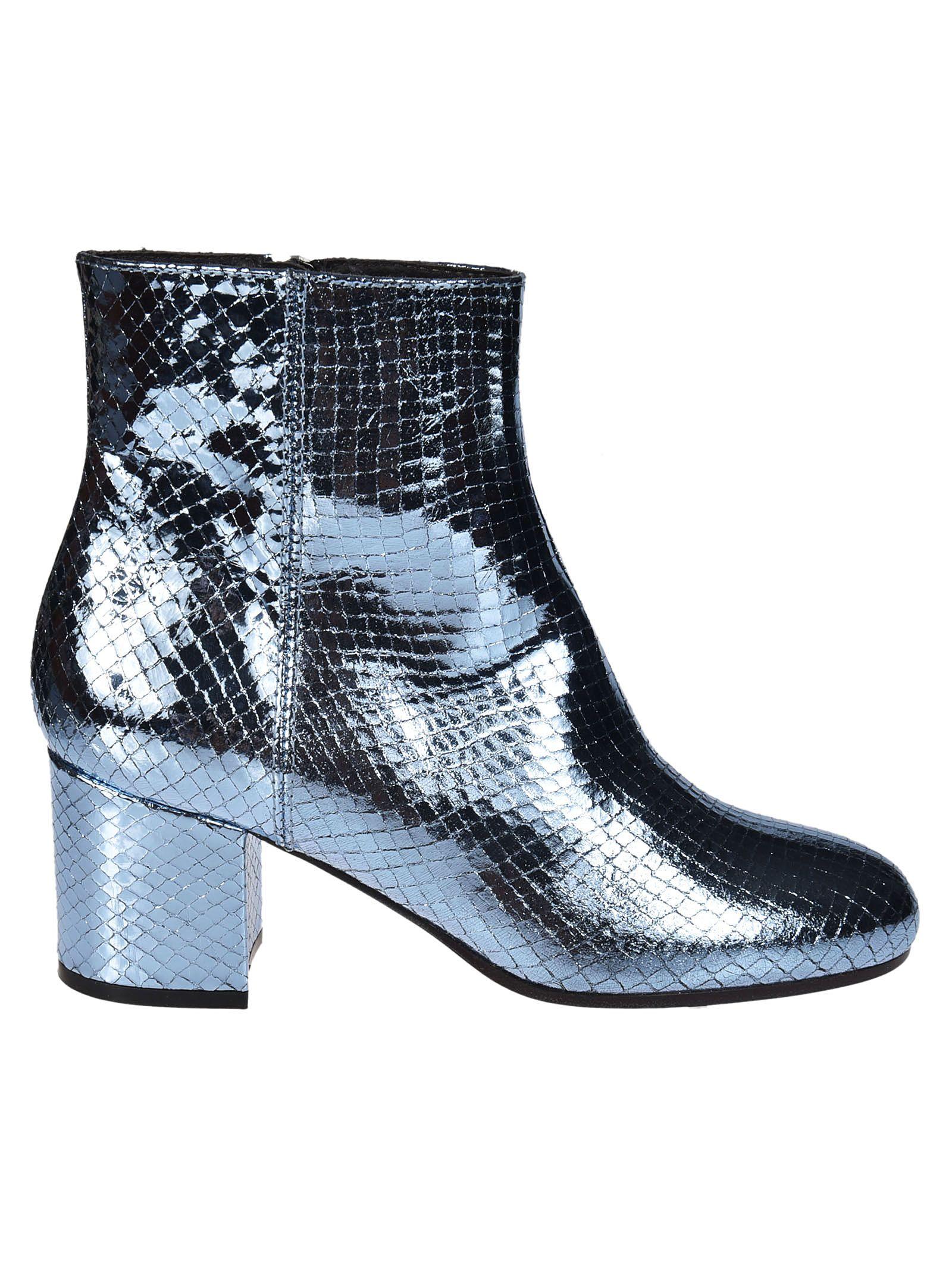 blue metallic ankle boots