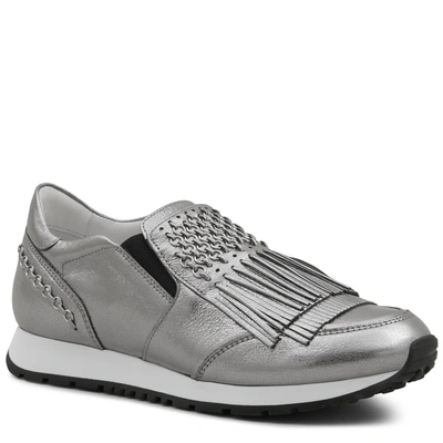 Tod's Leather Slip-ons With Small Rings In Platinum