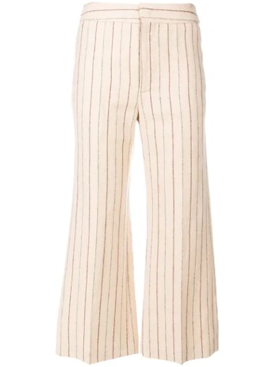 Isabel Marant Cropped Striped Trousers In Nude/neutrals