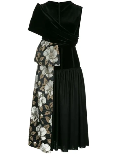 Antonio Marras Flared Dress With Floral Panel - Black