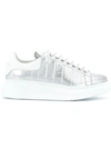 Alexander Mcqueen Runway Cracked-metallic Leather Trainers In Silver