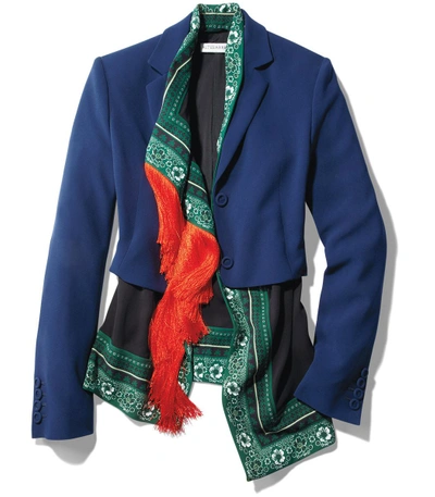 Altuzarra Asymmetric Printed Drape And Tassel Blazer In Blue