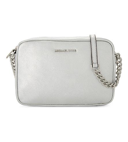 Michael Michael Kors Ginny Metallic Leather Cross-body Camera Bag In Silver | ModeSens