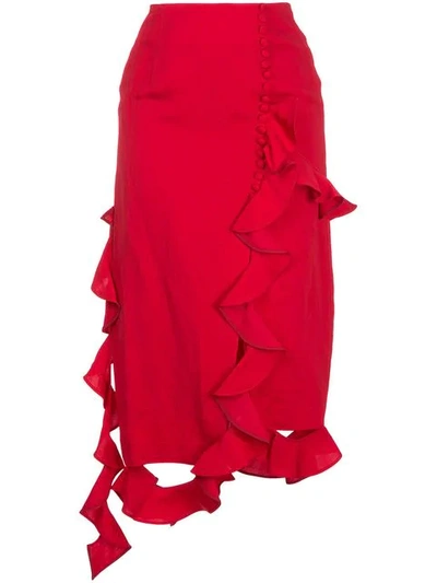 Irene Asymmetric Frill Skirt In Red