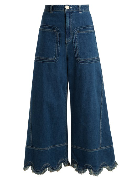 See By Chloé Scalloped High-rise Wide-leg Jeans In Mid Denim | ModeSens