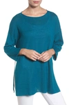 Eileen Fisher Organic Linen 3/4-sleeve Top, Plus Size In Jewel