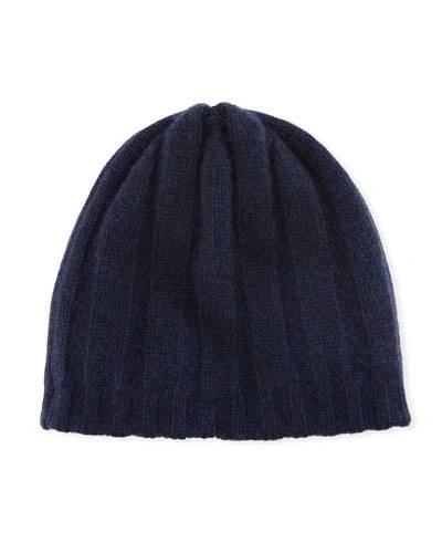 Il Borgo Reversible Knit Cashmere Beanie Hat In Blue/gray