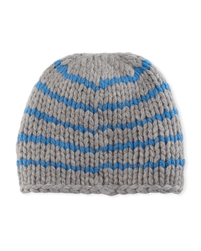 Il Borgo Striped Knit Cashmere Beanie Hat In Gray/blue