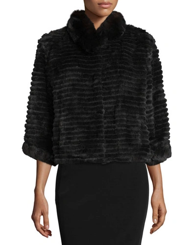 Belle Fare High-collar Layered Fur Coat In Black