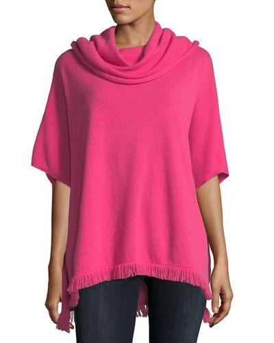 Neiman Marcus Fringe-trimmed Cowl-neck Cashmere Poncho In Hot Pink