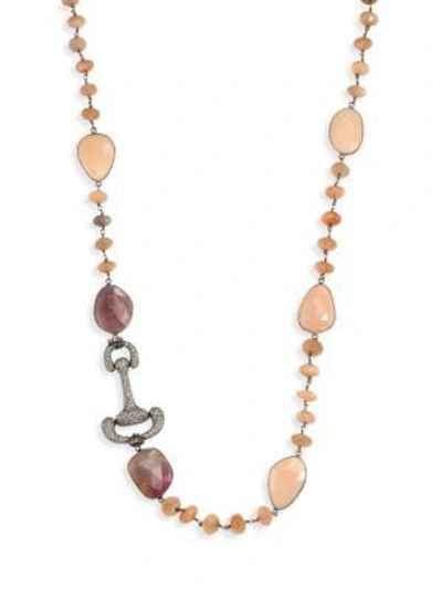 Nina Gilin Diamond & Pink Moonstone Necklace/36" In Multi