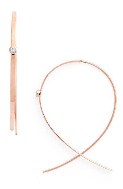 Lana Jewelry Women's Upside Down Small Diamond & 14k Rose Gold Flat Hoop Earrings/1"