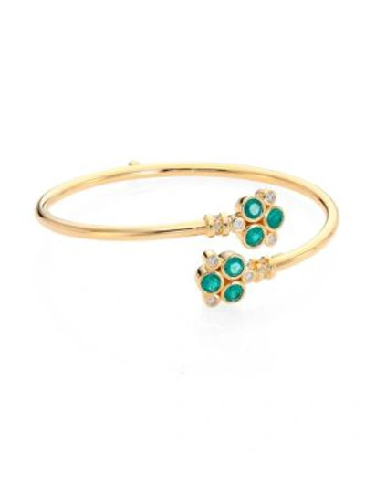 Temple St Clair Trio Bellina Diamond, Emerald & 18k Yellow Gold Bangle Bracelet In Gold Emerald