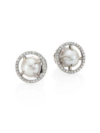 Jordan Alexander 10mm Sliced Round Freshwater Pearl, Diamond & 18k White Gold Stud Earrings