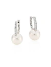 Mikimoto Women's Classic 8mm White Cultured Akoya Pearl, Diamond & 18k White Gold Drop Earrings