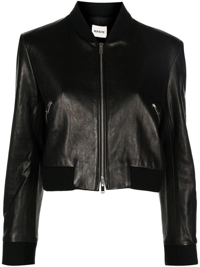 Khaite Cropped Leather Zip-up Jacket In Black