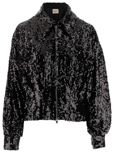 Khaite Black Jacket With Zip And Sequins