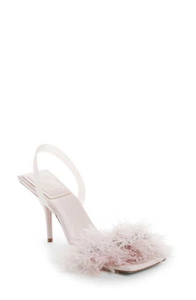 Givenchy G-chain & Ostrich Feather Slingback Sandal In Lt Pink