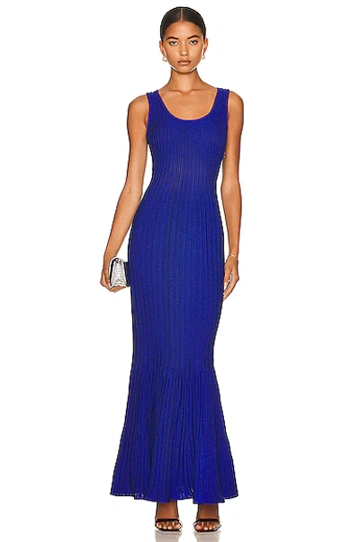 Givenchy Fluted Ribbed-knit Maxi Dress In Blue