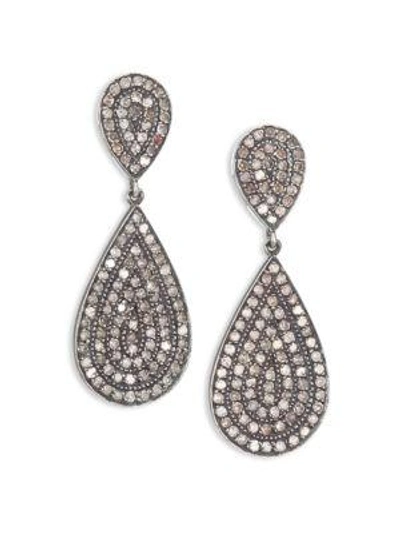 Nina Gilin Diamond Teardrop Earrings In Silver