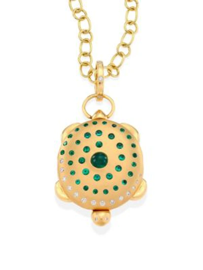 Temple St Clair Turtle Diamond, Emerald & 18k Yellow Gold Locket In Gold Emerald