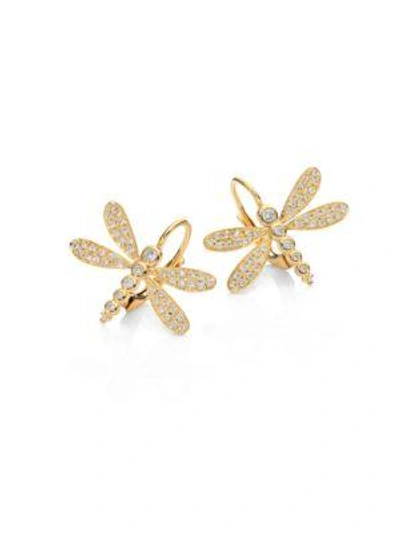 Temple St Clair Dragonfly Pavé Diamond & 18k Yellow Gold Earrings In White/gold